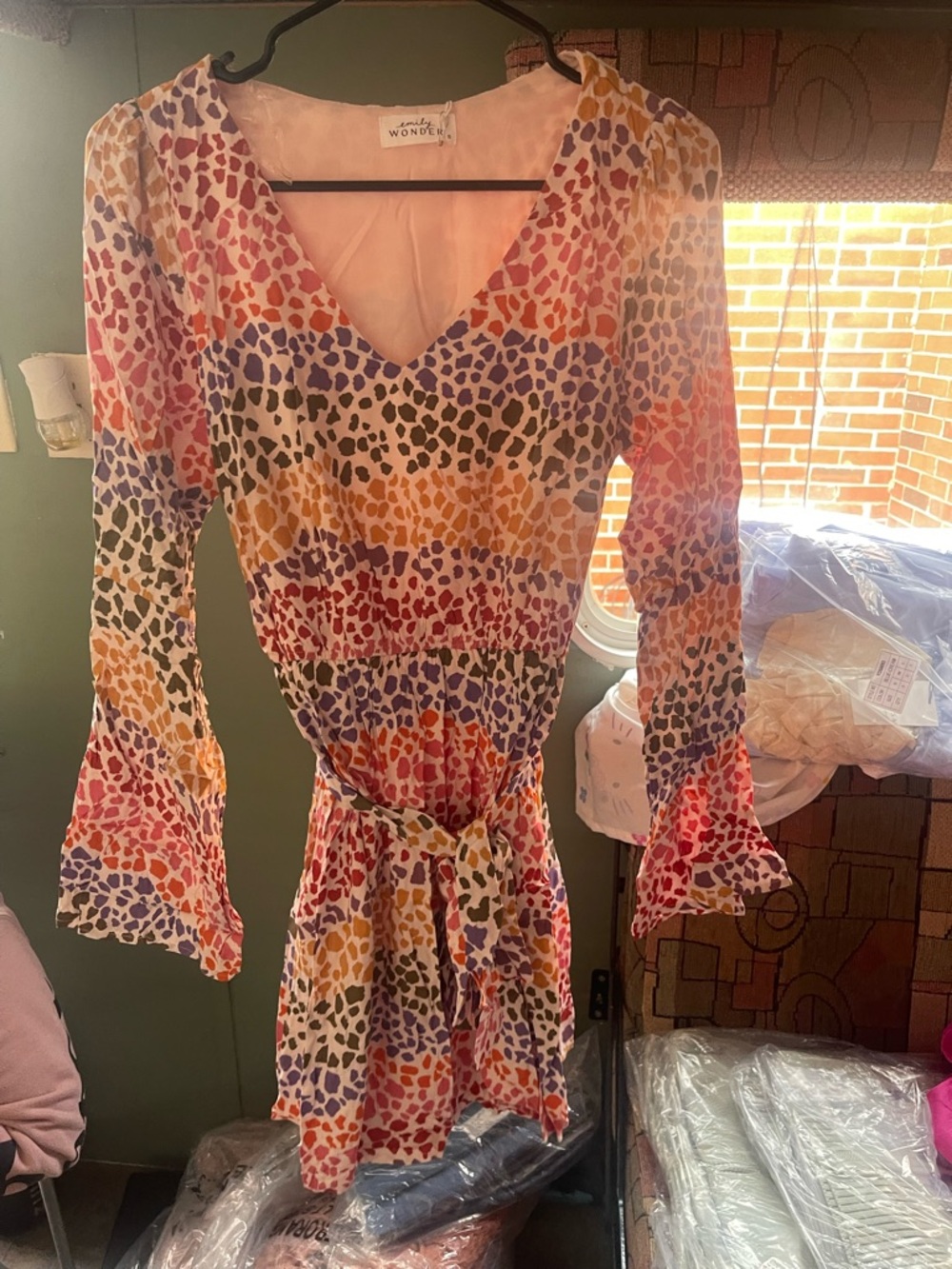 Wonderly Multicolor Long Sleeve V-Neck Dress